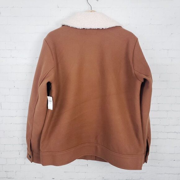 Old Navy Coat Size L Tall Camel Brown Sherpa Collar Faux Wool NEW - Picture 8 of 10